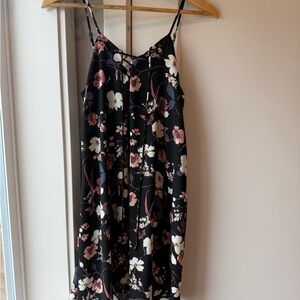 Mimi Chica Tie-Front Slip Dress in Black with Pink & White Blooms